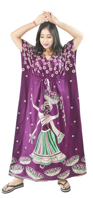 BDROX Daman Print Pure Cotton Purple Kaftan
