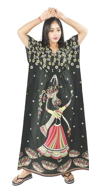 BDROX Daman Print Pure Cotton Green Kaftan