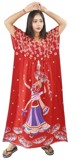 BDROX Daman Print Pure Cotton Red Kaftan