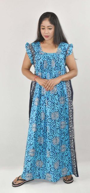 BDROX BlueMaxi Nighty Square Neck Short Sleeves with pleats