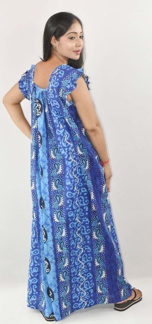 BDROX Blue Maxi Nighty Square Neck Short Sleeves with pleats