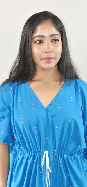 Sky Blue Pure Cotton Daman Print Kaftan