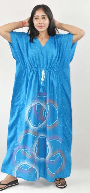 Sky Blue Pure Cotton Daman Print Kaftan