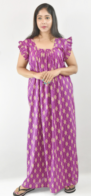 Violet Maxi Nighty Square Neck Short Sleeves with Pleats