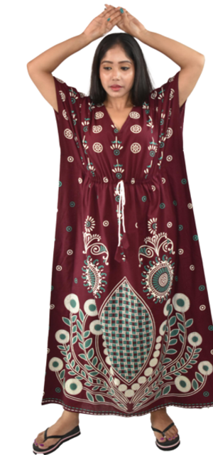 BDROX Damon Print Maroon Kaftan Nighty