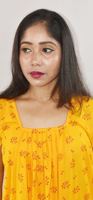 Yellow Maxi Nighty Square Neck Short Sleeves with Pleats