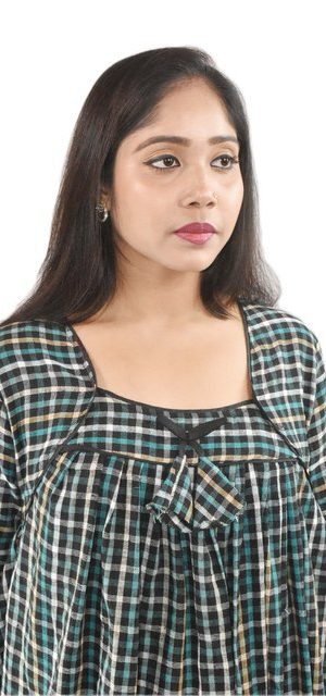 BDROX Blue & Yellow Winter Woolen Cotton Nighty Square neck With Pippin