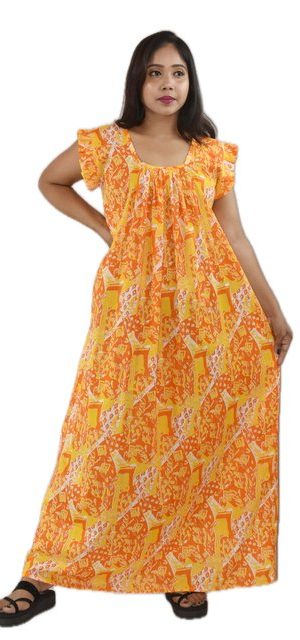 Yellow Pure Cotton Square Neck Pleated Sleeve