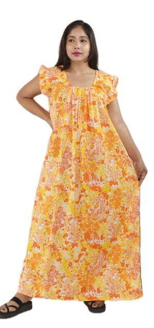 Yellow Pure Cotton Square Neck Pleated Sleeve