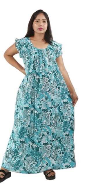 Sky Blue Pure Cotton Square Neck Pleated Sleeve