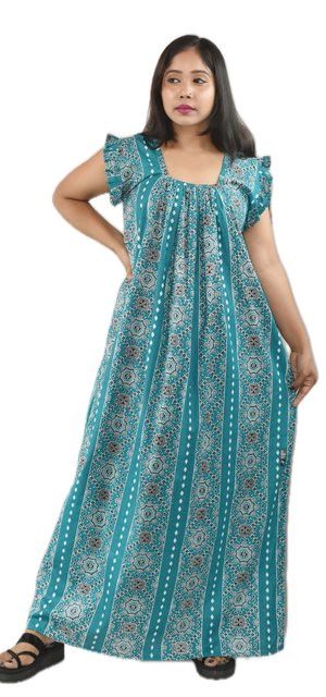 Sky Blue Pure Cotton Square Neck Pleated Sleeve