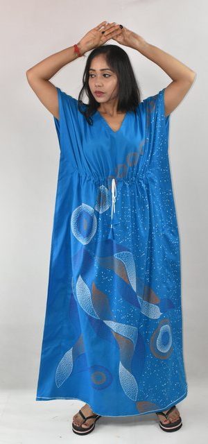 BDROX Blue Cotton Kaftan Nighty