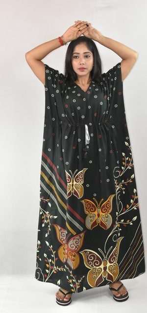 BDROX Green Cotton Kaftan Nighty