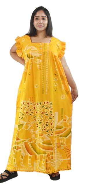 Yellow square neck cod Front button with Pleats