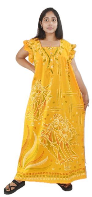 Yellow square neck cod Front button with Pleats