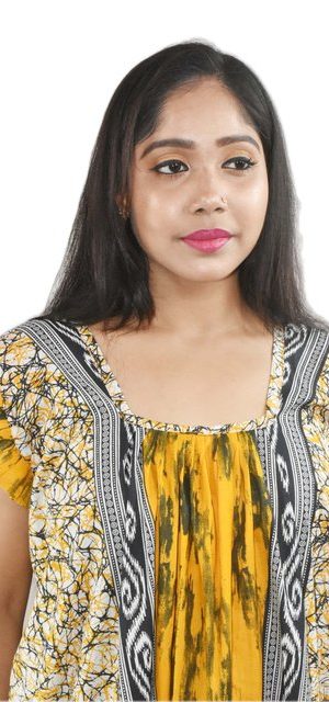 Yellow square neck Pleated Sleeve