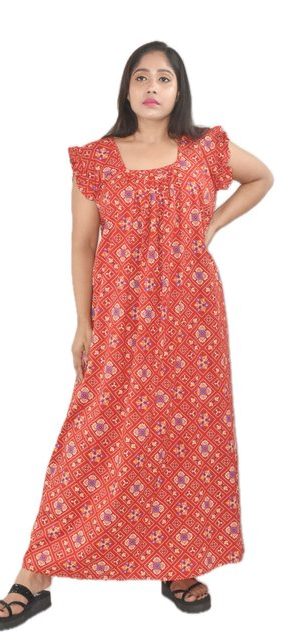 Red square neck Pleated Sleeve