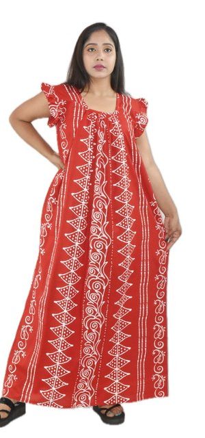 Red Square neck Pleated Sleeve