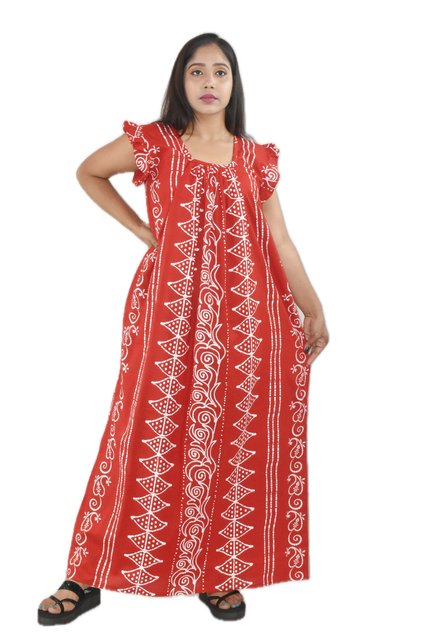 Red Square neck Pleated Sleeve