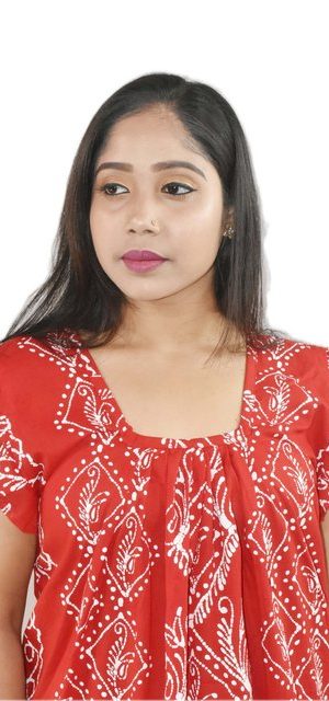 Red Square neck Pleated Sleeve