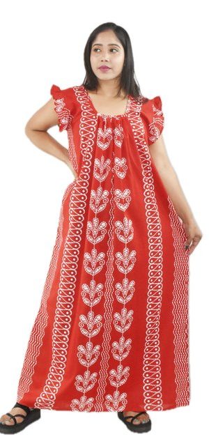 Red Square neck Pleated Sleeve