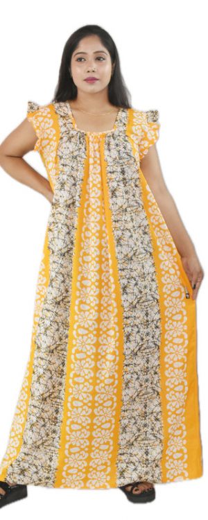 Yellow Sqrare Neck Pleated Sleeve