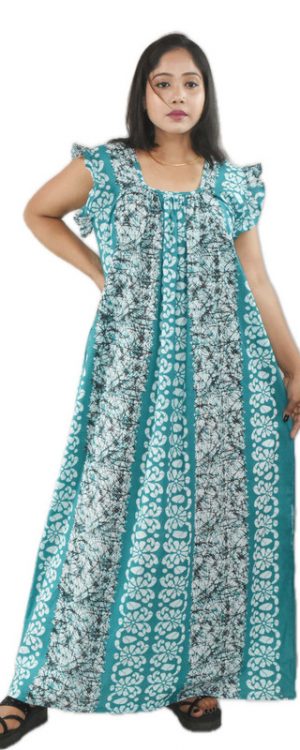 Sea Green Sqrare Neck Pleated Sleeve