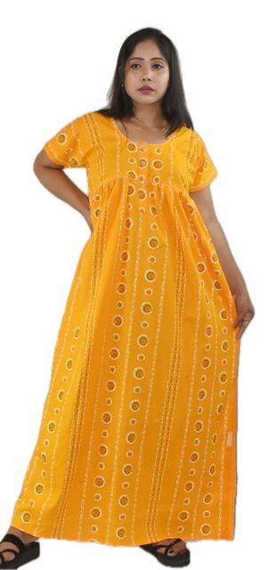 Yellow Pure cotton Round neck Chord with Front Button