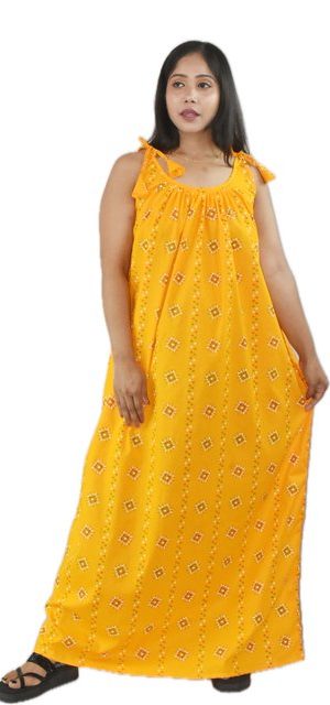 Yellow Pure cotton Ribbon maxi nighty
