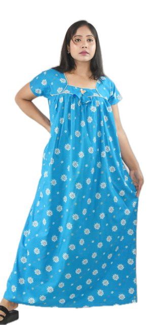 Sky Blue Pure Cotton Square Neck with Chord Short sleeve