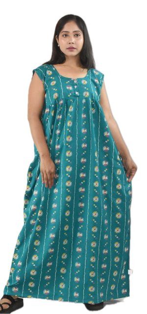 Sea Green Pure Cotton Round Neck sleeveless with Front Button