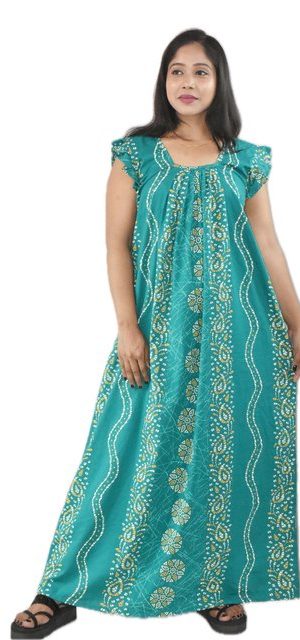 Sea Green Sqrare Neck Pleated Sleeve