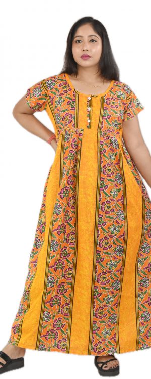 Yellow Pure Cotton Round Neck Short Sleeve with Front Button