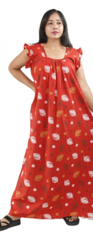 Red Square Neck Pleated Sleeve