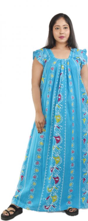 Sky Blue Square Neck Pleated Sleeve