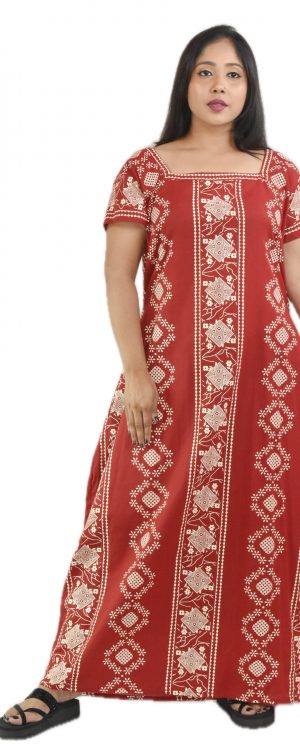 Red Square Neck Short Sleeve Alan Maxi Nighty