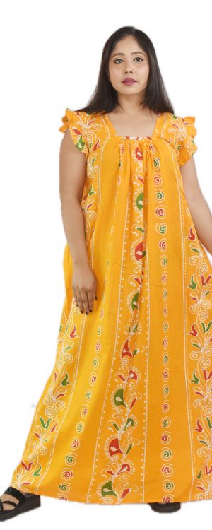 Yellow Square Neck Pleated Sleeve