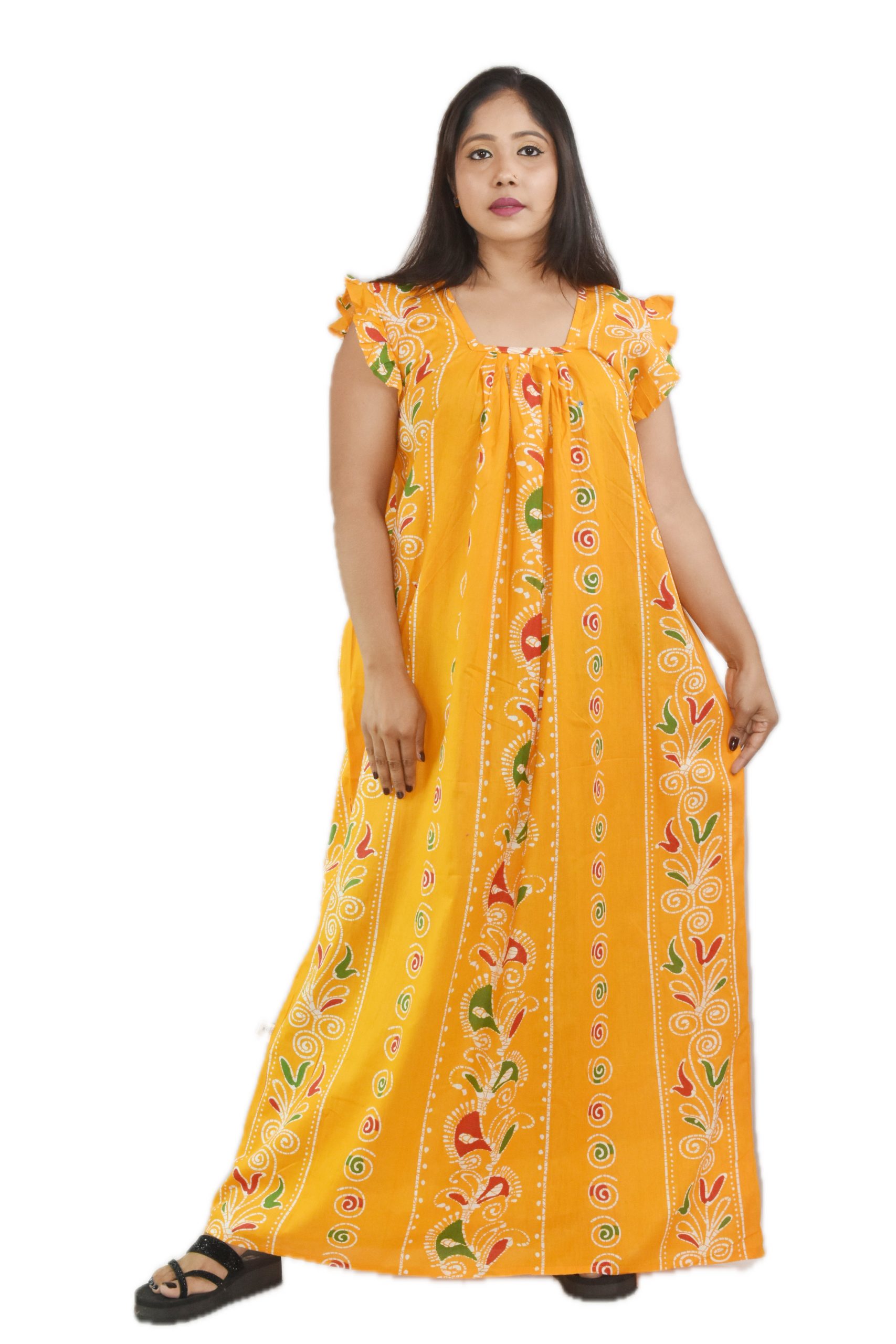 Yellow Square Neck Pleated Sleeve